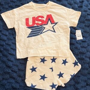 NWT Kids Cream USA Star Short Pajama Set - Blue Stars